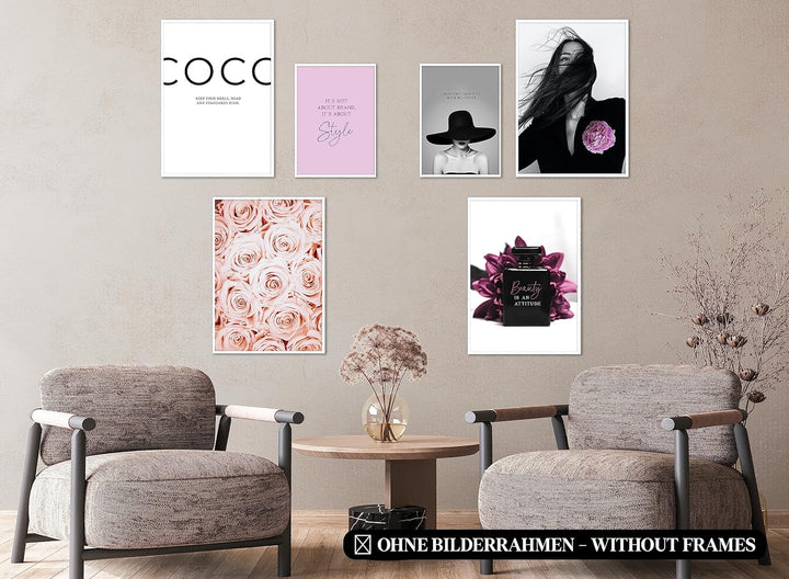 CreativeRobin » Rose, Style & Fashion « Wandbilder Poster-set | Wohnzimmer Deko | 4x A3 + 2x A4 Wand