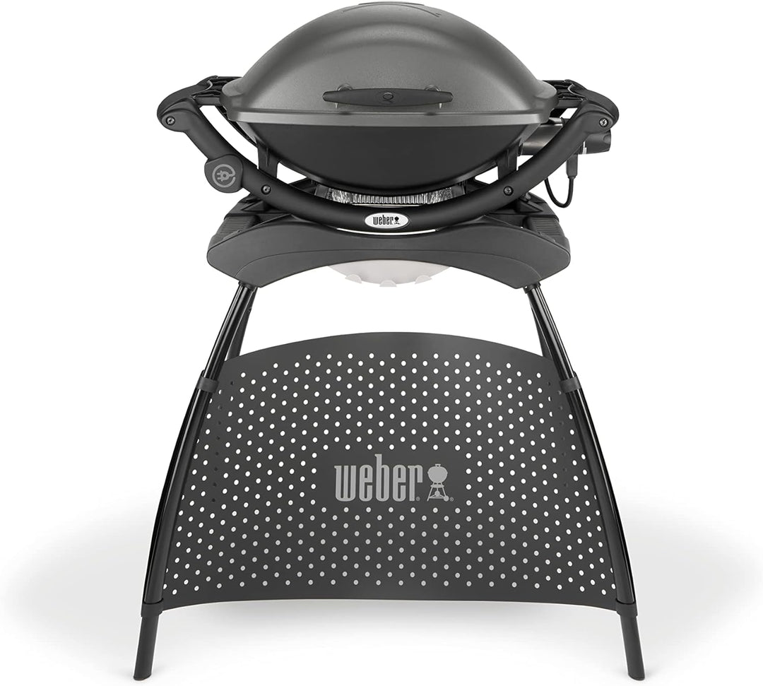 Weber Q2400 Elektrogrill, 55 x 39 cm, mit Standfuss & ausklappbaren Seitentischen, Dunkelgrau (55020