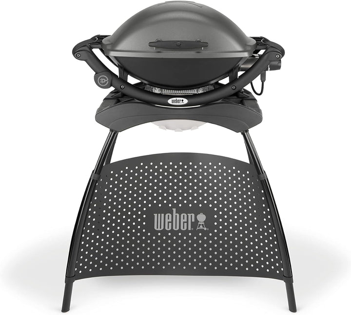 Weber Q2400 Elektrogrill, 55 x 39 cm, mit Standfuss & ausklappbaren Seitentischen, Dunkelgrau (55020