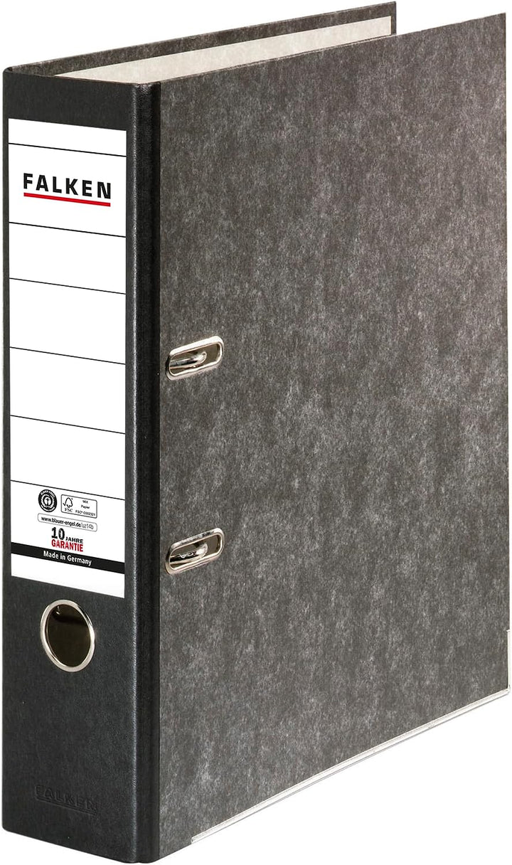 Original Falken 10er Pack Recycling-Ordner Wolkenmarmor. Made in Germany. 8 cm breit DIN A4 schwarze
