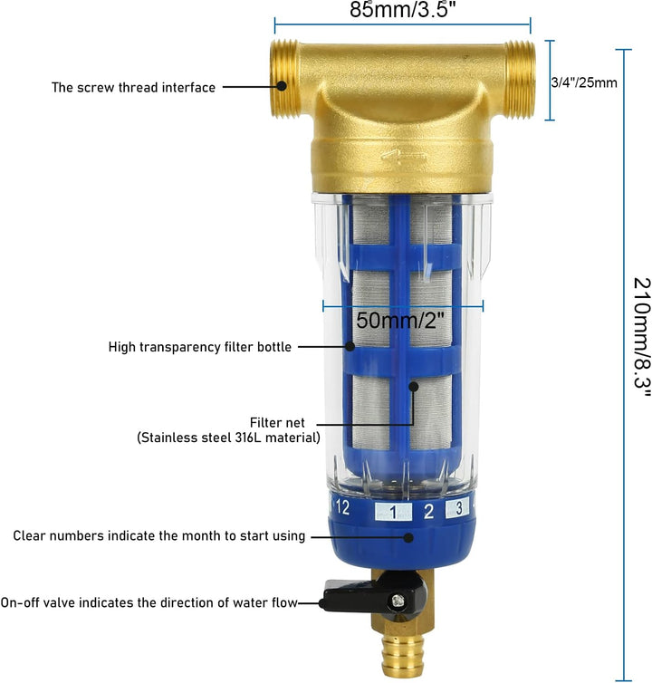 Wasserfilter Wiederverwendbare, Spin-Down-Sediment-Wasserfilter mit Male Thread, Wasser-Vorfilter-Se
