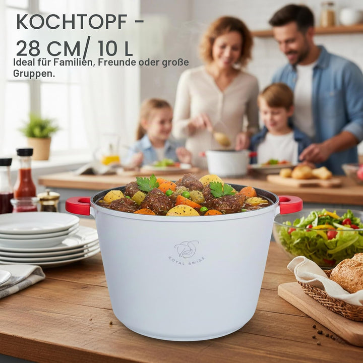 Royal Swiss® Induktionskochtopf – Induktionspfanne mit abnehmbaren Griffen – Ø 28 cm/10 Liter – Supp