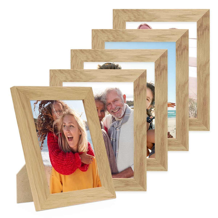 PHOTOLINI Bilderrahmen 15x20 Holz Eiche, 5er Set breite Bilderrahmen 20x15 Holz, Picture Frame mit A