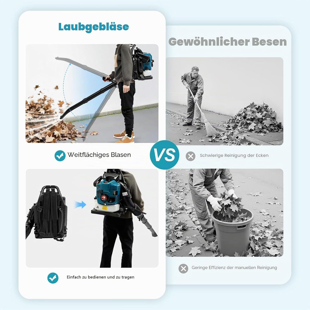 Benzin-Rückenlaubbläser 4-Takt 75.6ccm, 2600W Leichter Laubbläser Benzin Gas Angetriebene Rückentrag