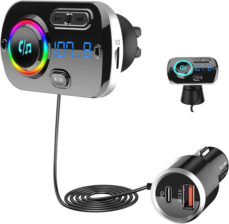 Bluetooth 5.3 FM Transmitter, SONRU Bluetooth Adapter Auto mit Freisprechanlage, [30W PD & 18W QC3.0