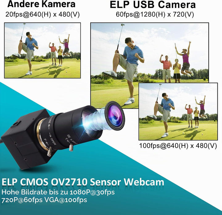 ELP 1080P USB Kamera 5-50mm 10-Fach optisches manuelles Zoomobjektiv, 2 MP USB-Kamera mit CMOS OV271