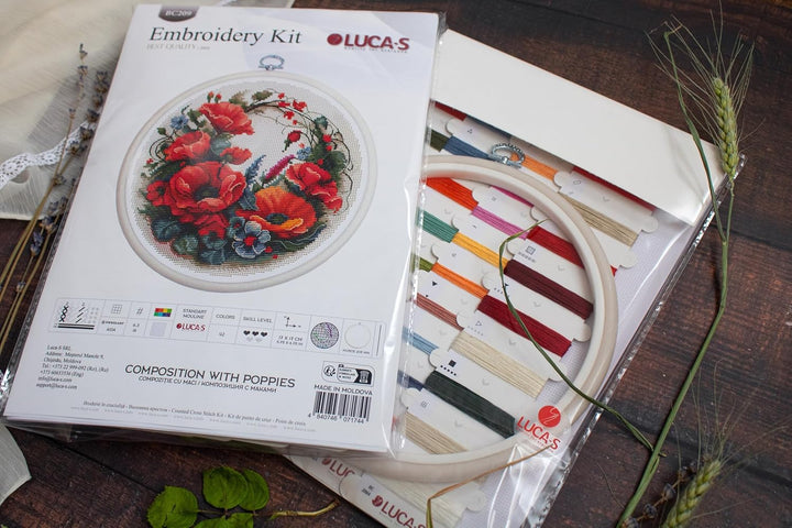 Luca-S Kreuzstich-Set mit Reifen inklusive Zusammensetzung mit Mohnblumen, BC209, Kreuzstich-Set nac
