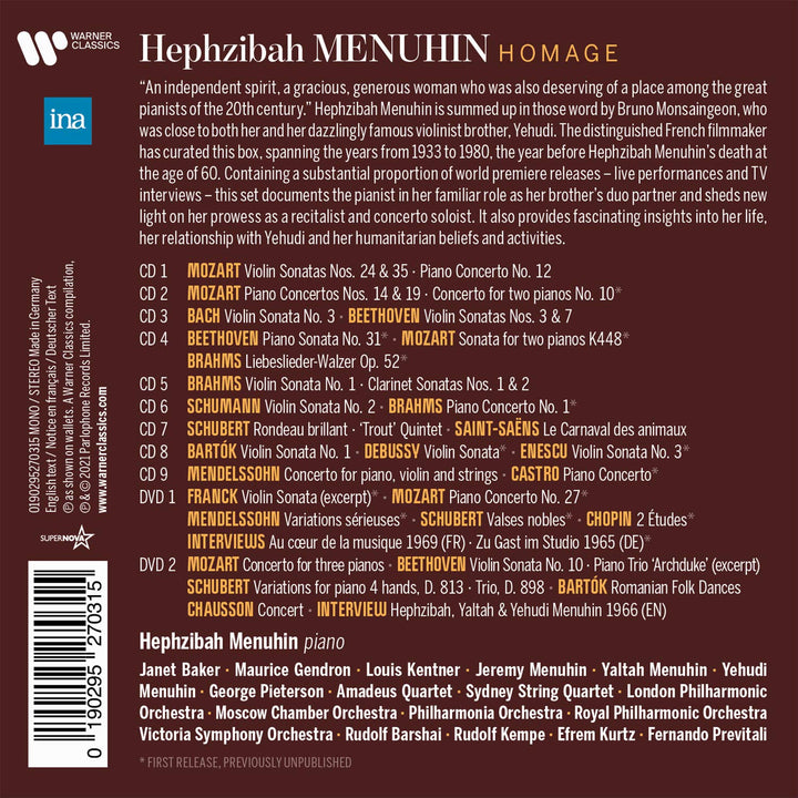 Hephzibah Menuhin Homage, Audio-CD