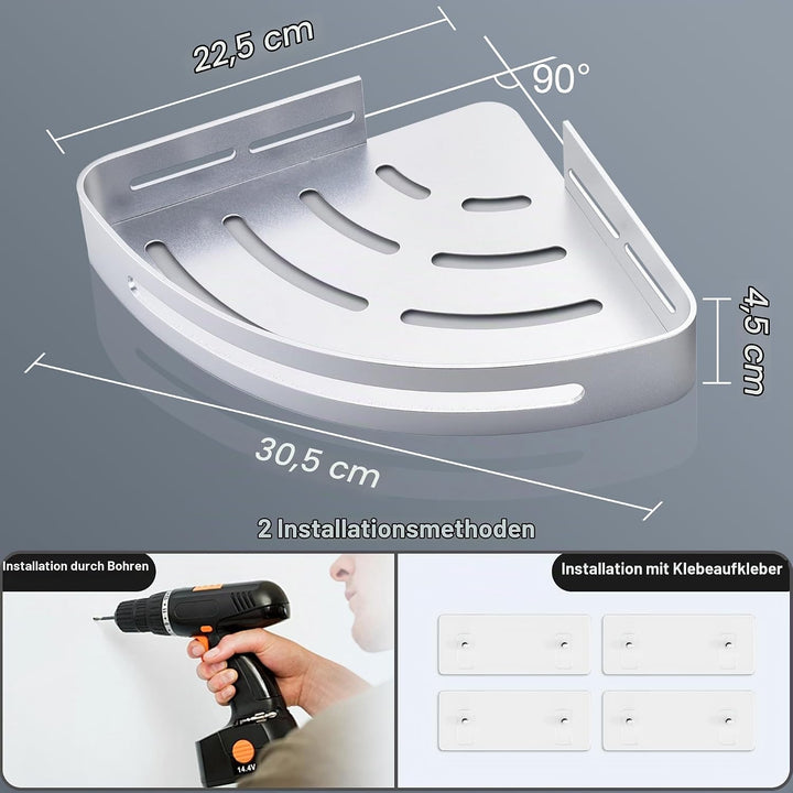 Duschregal Ecke, Duschablage Ohne Bohren Metall Eckregal Bad mit 4 Haken Badezimmer Regal für Shampo