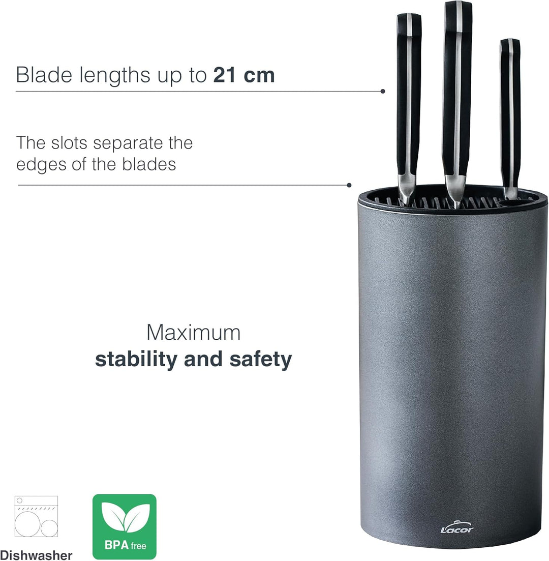 LACOR - 39038 - TitanPro Messerblock, Universal-Blockmesser, Metallic-Farbe, Ø13cm, Höhe 23cm, spülm