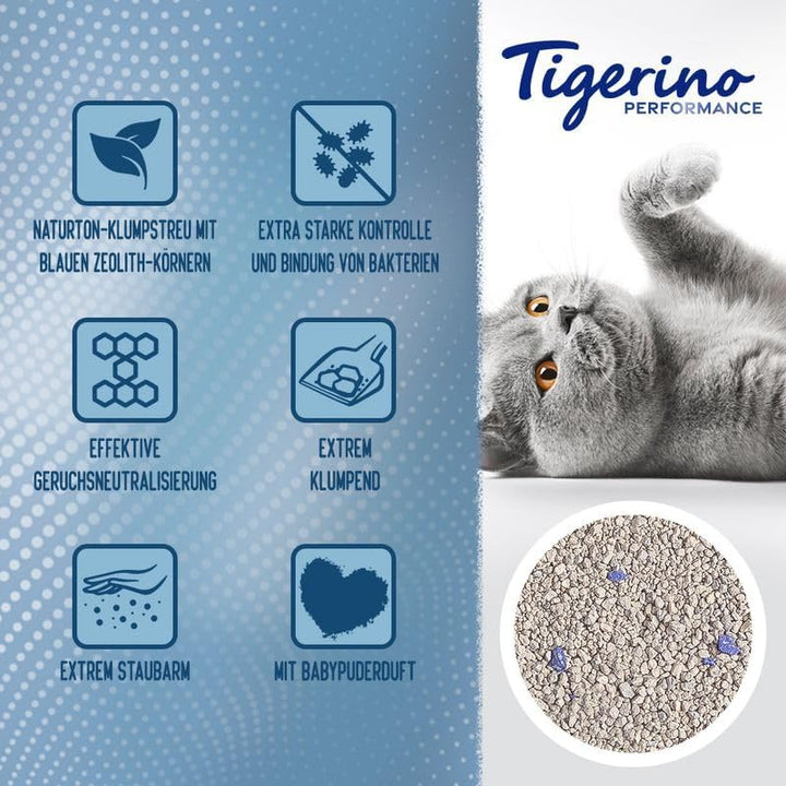 Tigerino - Performance Katzenstreu (Zeolite Control) | Babypuderduft | 12KG, 12KG