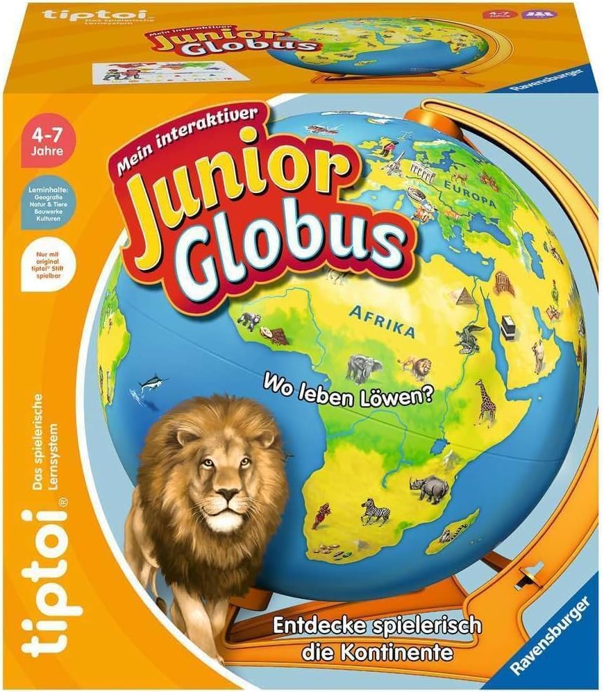Ravensburger tiptoi 00115 - Mein interaktiver Junior Globus - Kinderspielzeug ab 4 Jahren & tiptoi S