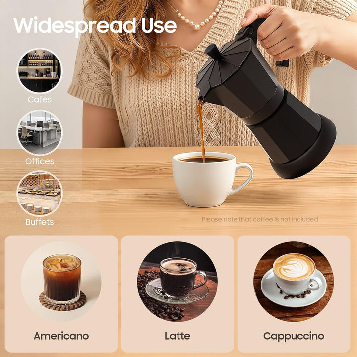 Espressokocher, Aluminium Induktion Kaffeekanne mit Heizsockel, Espresso-Kocher für 4-6 Tassen, Ital