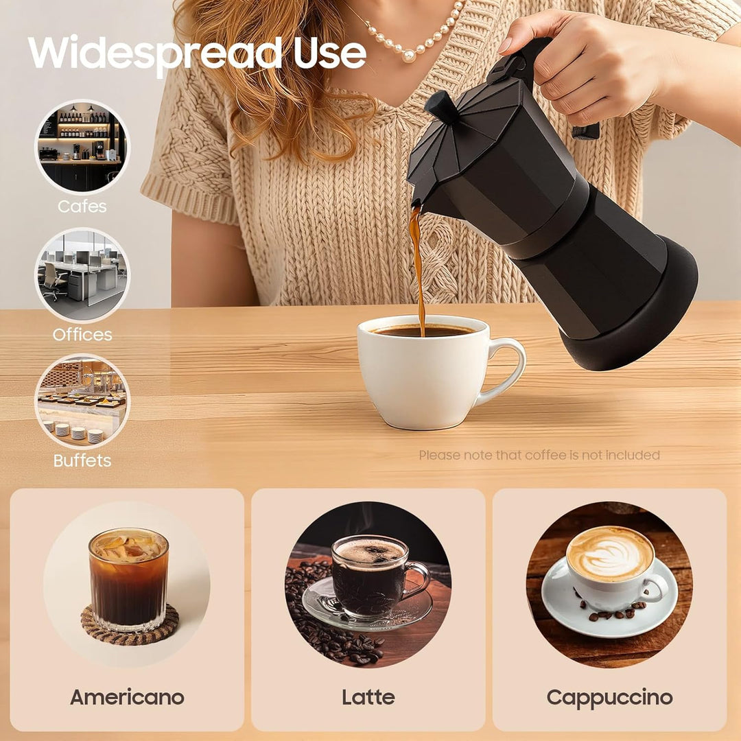 Elektrischer Espresso-Kocher 480W, 300ml Mokka Kaffeekanne aus Aluminium, für 2-3 Tassen Cappuccino