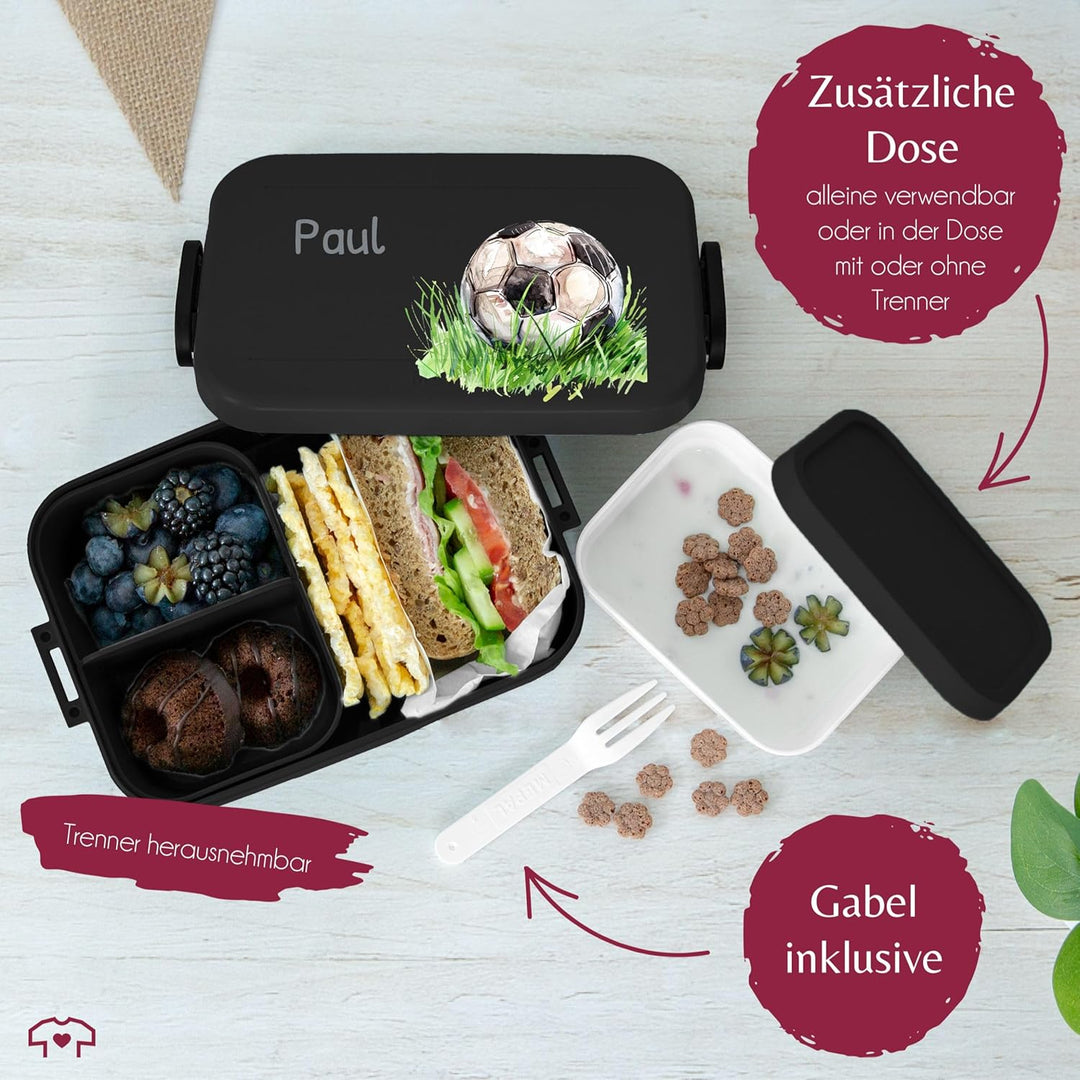 Kinder Bento Box Midi Mepal Bentobox - Personalisierbare Brotdose für Jungs mit Fussball Motiv | Lun