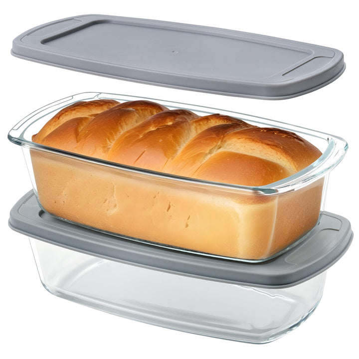 Winter Shore 2er-Pack 1,8 l Glas Auflaufform mit Deckel Ofenfest - Grosse Antihaft-Kastenform Brot m