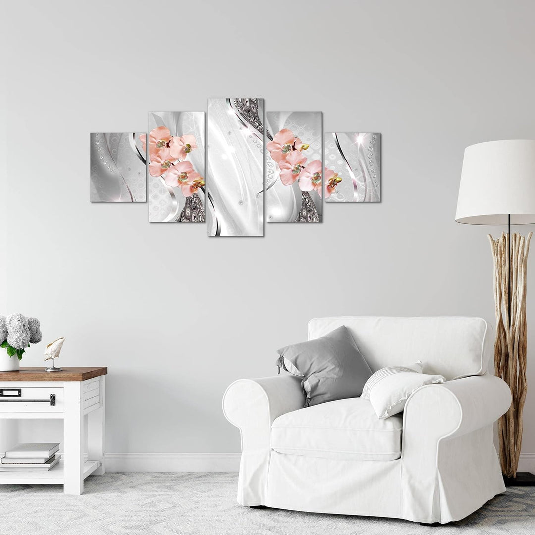 Runa Art Wandbilder Blumen Orchidee 5 Teilig Bild auf Vlies Leinwand Deko Wohnzimmer Abstrakt Grau R