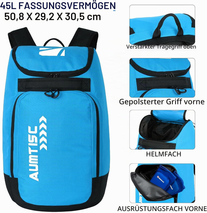 AUMTISC Skischuhtaschen mit Helmfach und Rucksackgurten, Skirucksack Skischuhrucksack mit Helmtasche