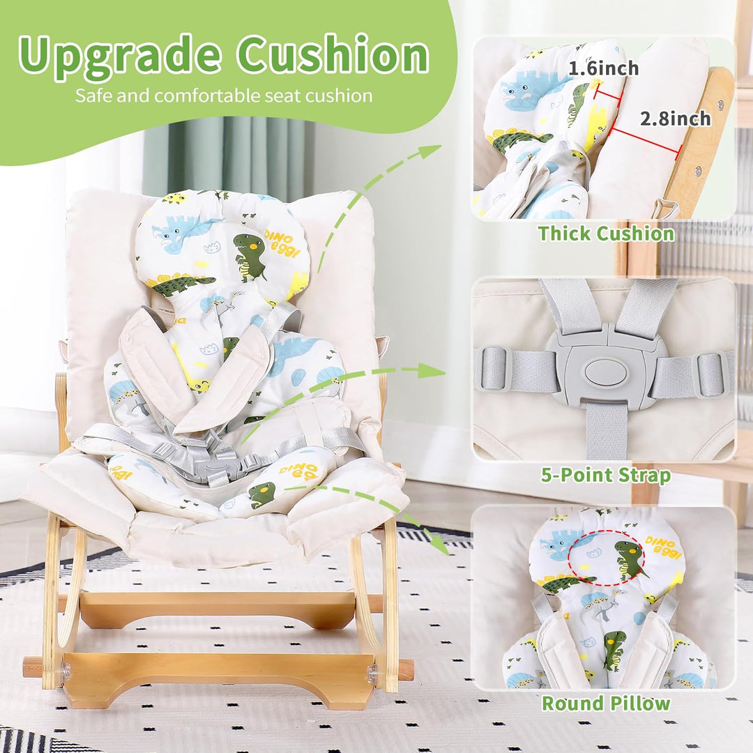 MALLBEST 3-in-1 Babywippe mit Doppelpolsterung, für 0-12 Monate, Verstellbarer Holz-Rocker-Stuhl für
