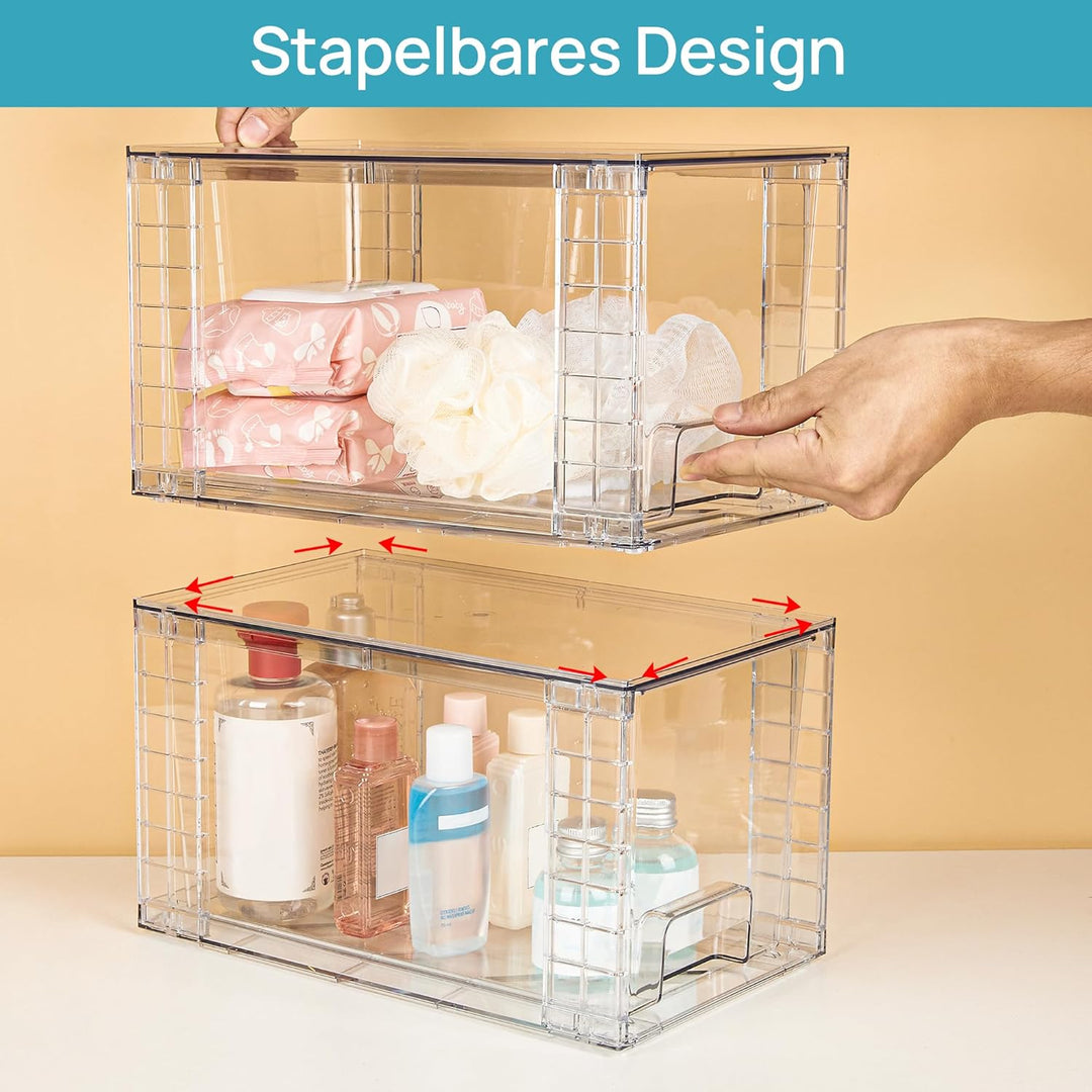 Vtopmart 4er-Pack grosse stapelbare Aufbewahrungsschubladen, transparente Acryl-Schubladenorganisato