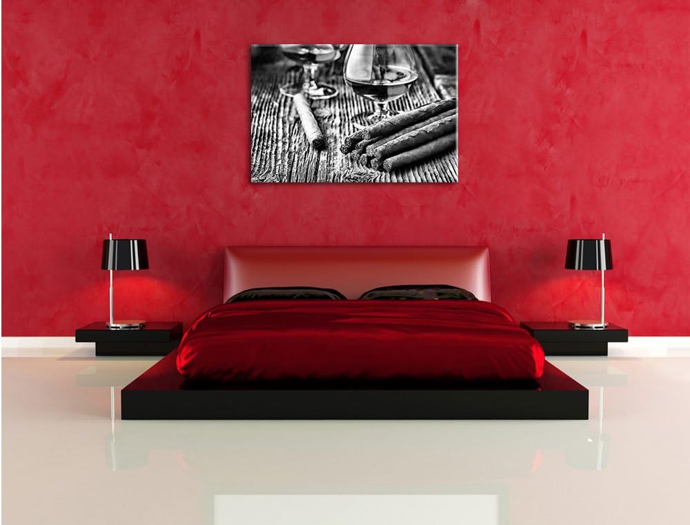 Pixxprint Whisky und Zigarre als Leinwandbild/Grösse: 100x70 cm/Wandbild/Kunstdruck/fertig bespannt,