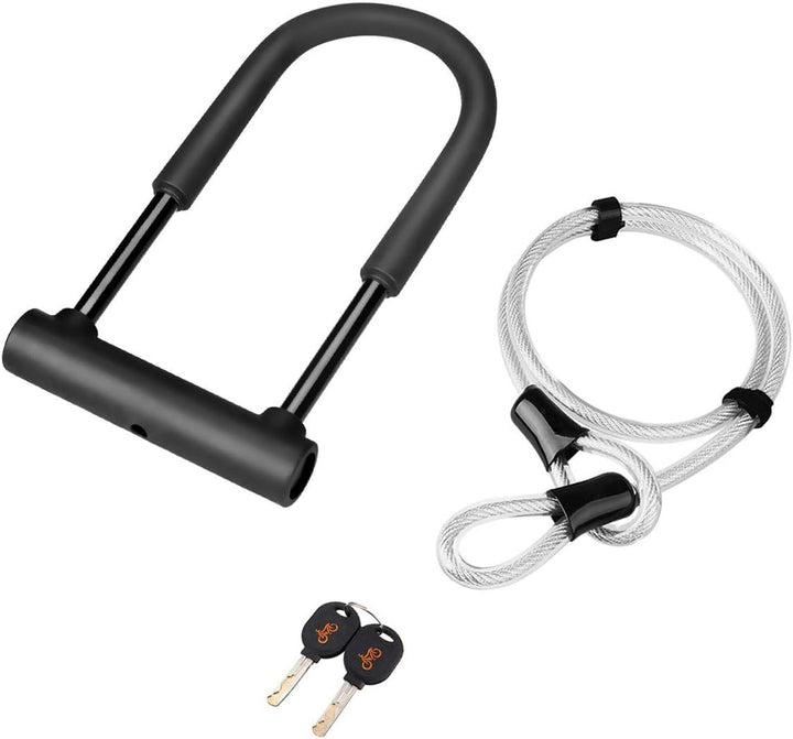 DINOKA U-Bügelschloss für Fahrrad, robustes D-Schloss, hohe Sicherheit, mit flexiblem Stahlseil 1,2