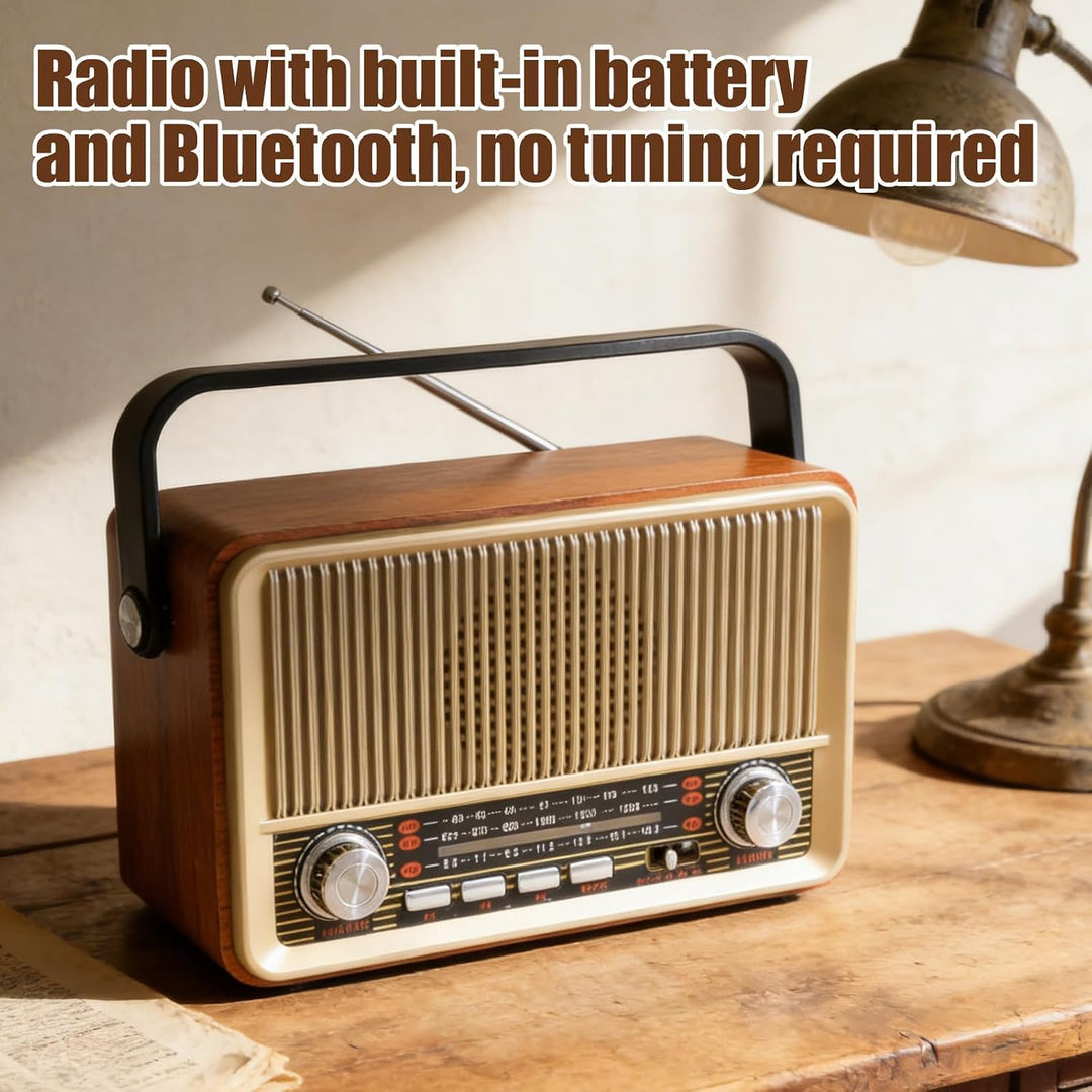 Retro Radio mit Bluetooth AM/FM/SW, Tragbares Nostalgie Kofferradio, Vintage Küchenradio mit USB/TF/