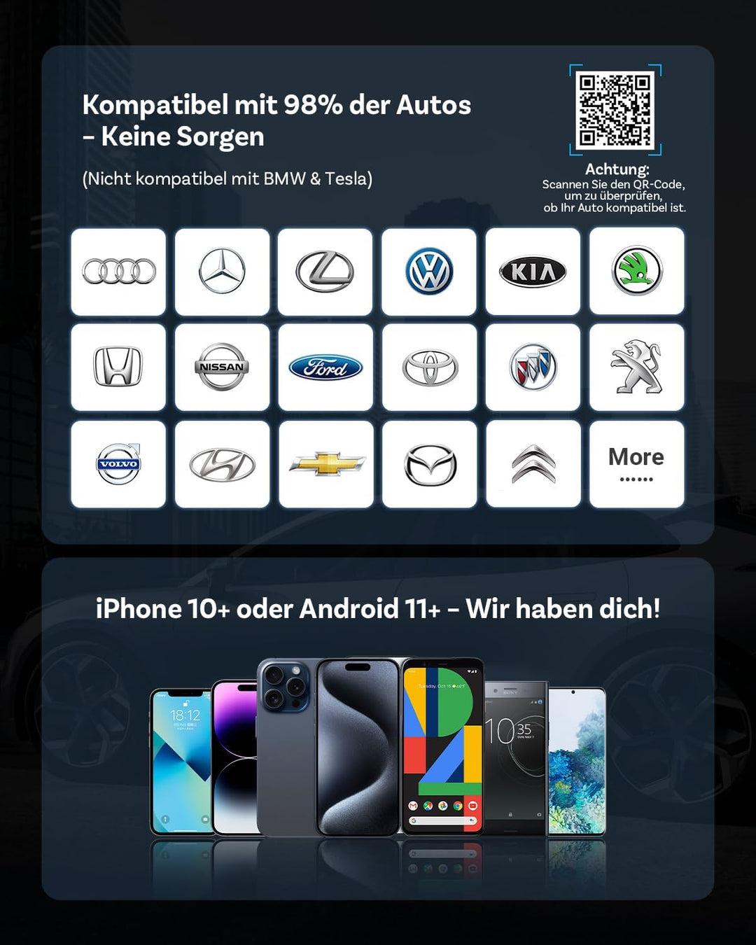 2025 Verbesserter 2-in-1 Wireless CarPlay & Android Auto Adapter, OTTOCAST MINI Kabelloser CarPlay A
