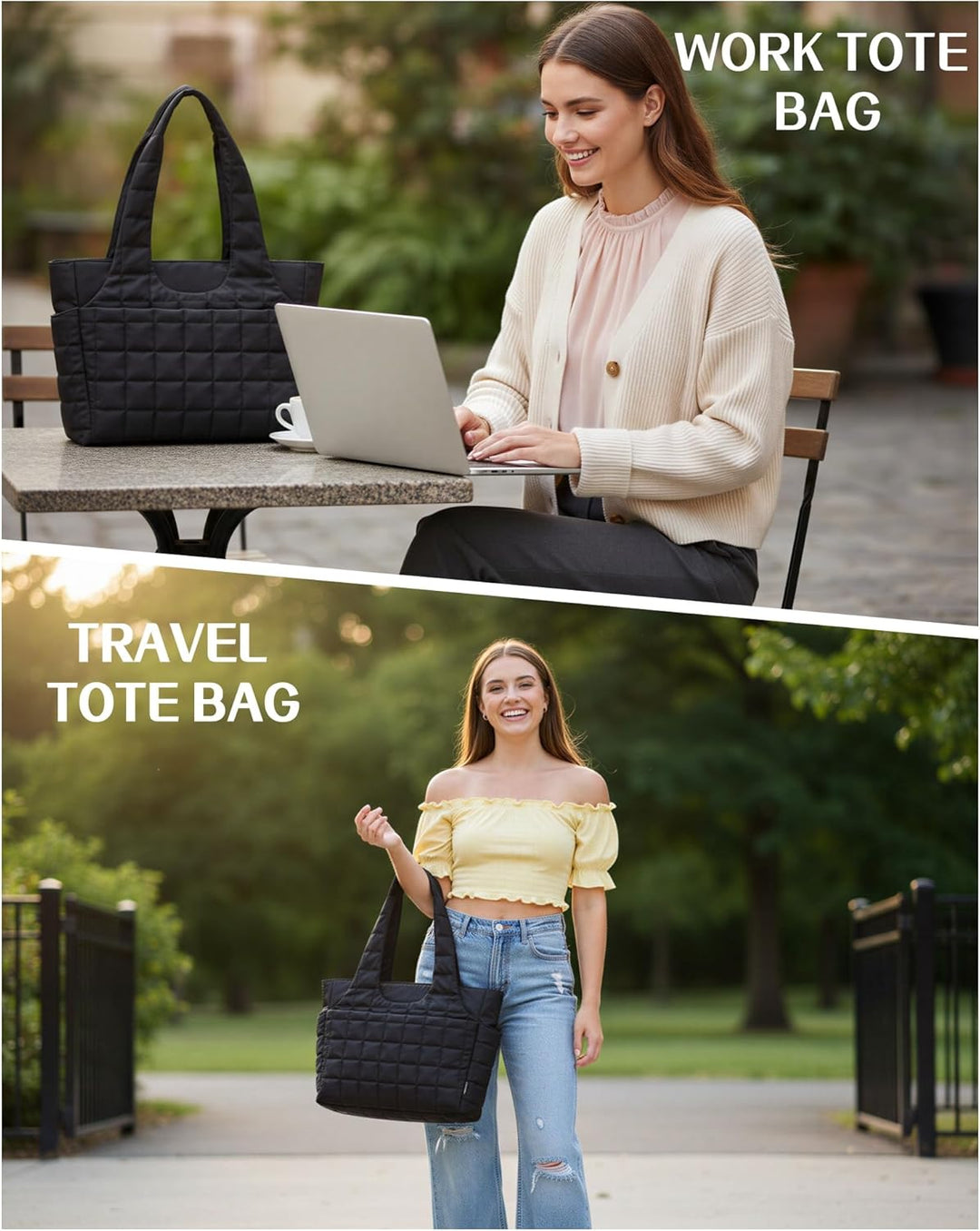 LOVEVOOK Puffer Handtasche Damen Gross, 15,6 Zoll Laptoptasche Shopper Tasche mit Wasserflaschenfach