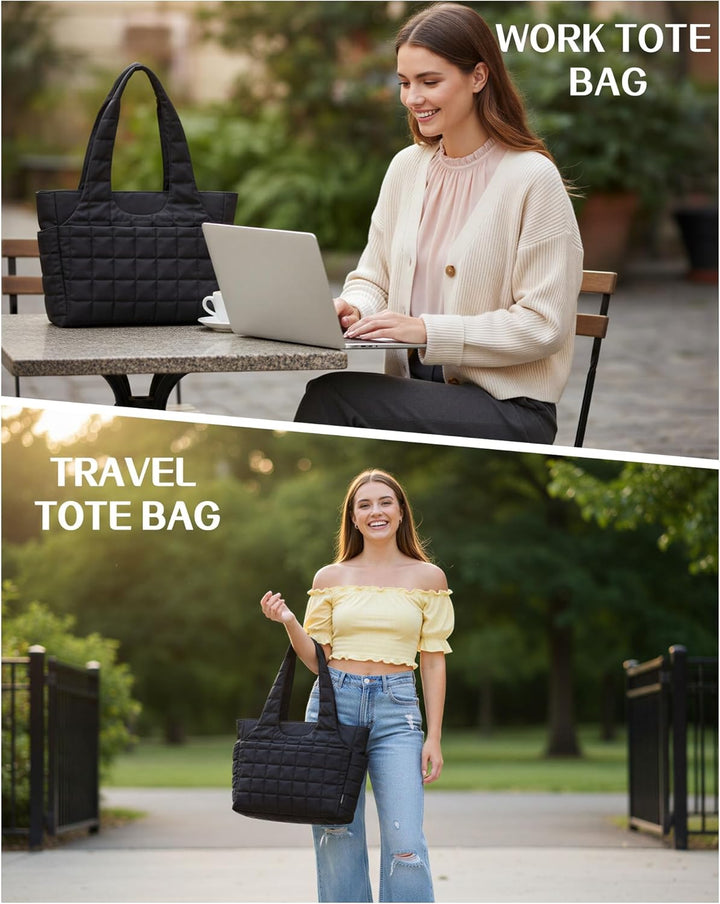 LOVEVOOK Puffer Handtasche Damen Gross, 15,6 Zoll Laptoptasche Shopper Tasche mit Wasserflaschenfach