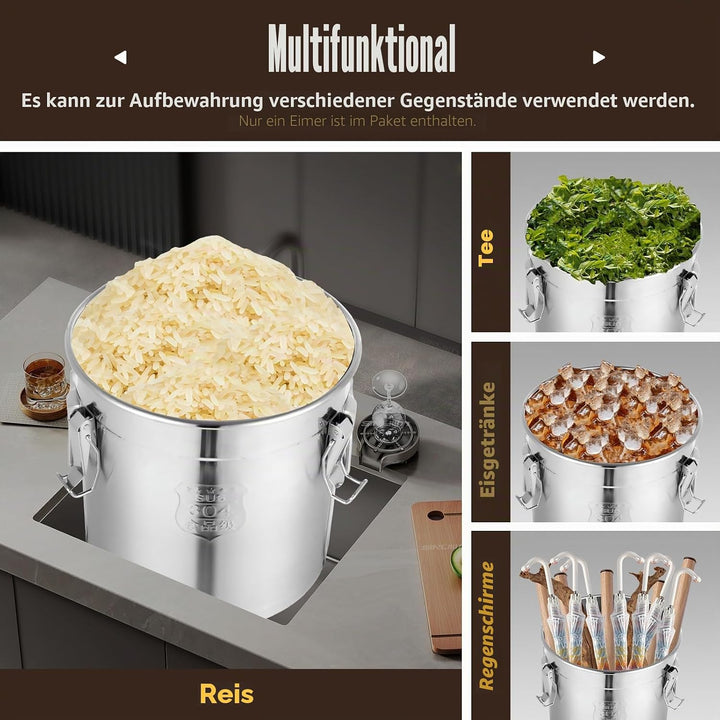 WSIKGHU Eimer mit Deckel Luftdichter Kanister Lebensmittel Edelstahl Küche Getreidebehälter 6L/12L/2