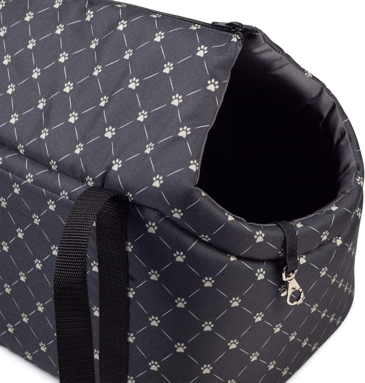 Hundetasche - Schwarz/Muster: Pfoten, M bis 10 kg - Tragetasche für kleinen und mittleren Hund, Welp