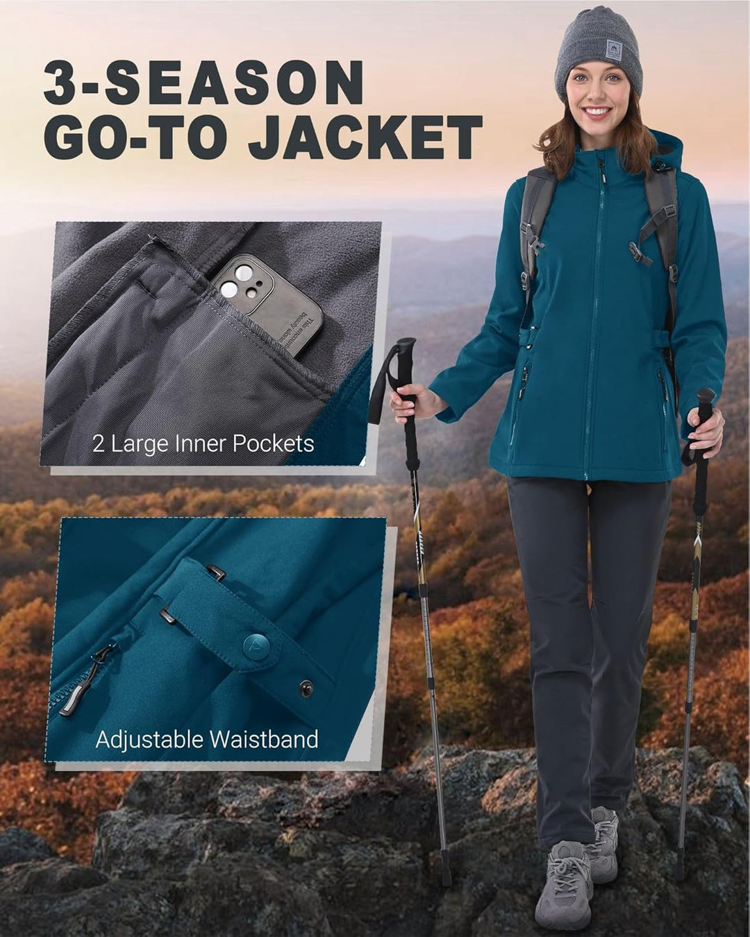 Outdoor Ventures Damen Softshelljacke Kurze Gefütterte Funktionsjacke Wasserdichte Übergangsjacke mi