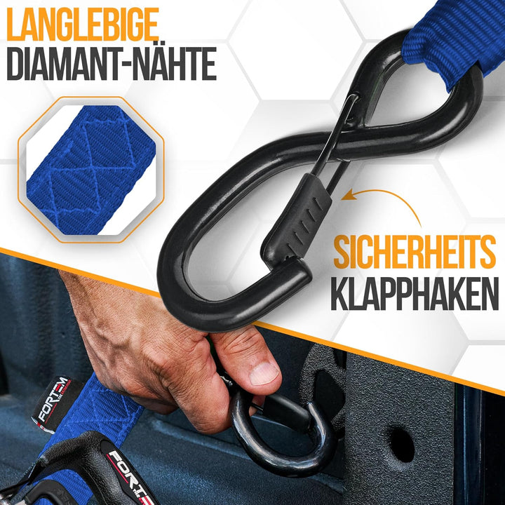 FORTEM Ratschen-Zurrgurte 2362kg Bruchlast, 4X 3,04m Heavy Duty Spanngurte, Softschlaufen, gummierte