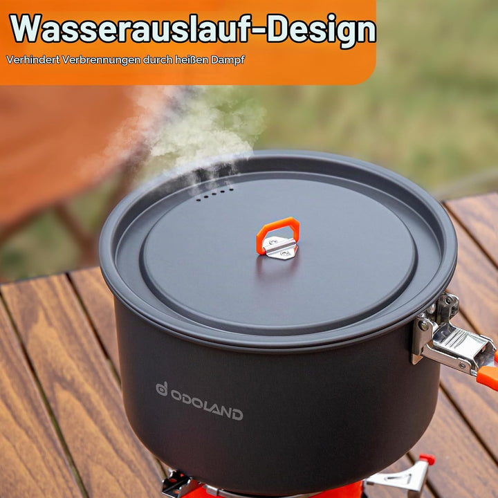 Odoland Camping Kochgeschirr Set mit Camping Topf, Camping Bratpfanne, Camping Kochset für Camping O