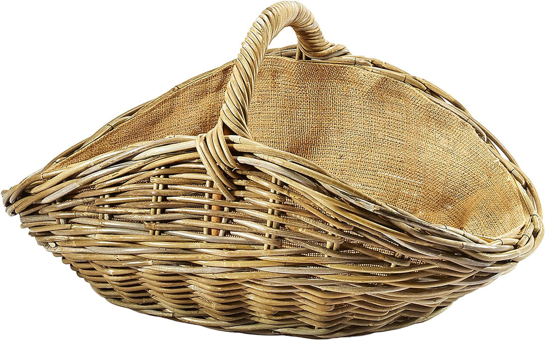 Kobolo Holzkorb für Kaminholz oval Kubu grey aus Rattan mit Henkel und Jute ausgeschlagen Grau Jute,