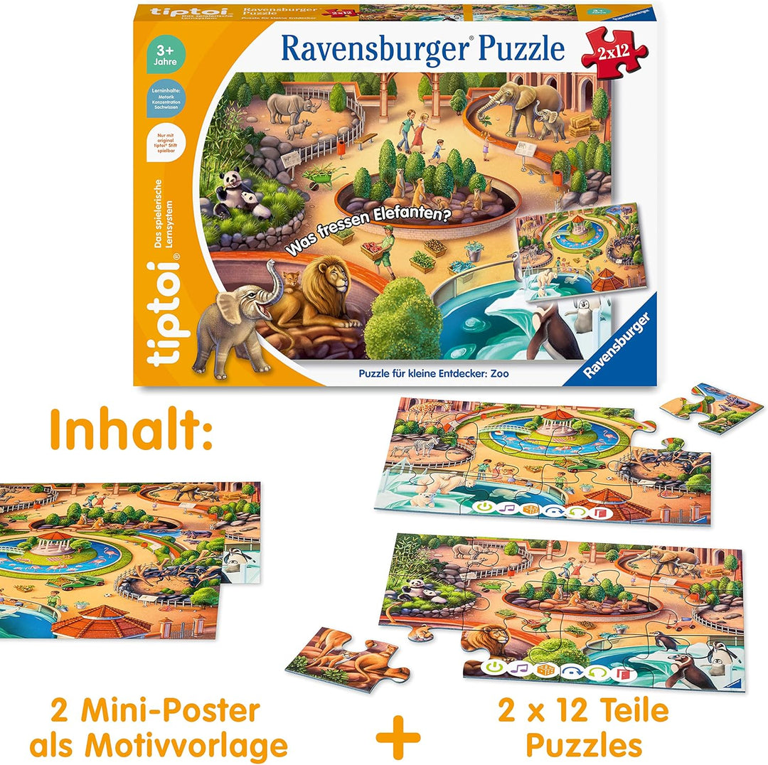 Ravensburger tiptoi Puzzle 00138 Puzzle für kleine Entdecker: Zoo, Kinderpuzzle ab 3 Jahren, für 1 S