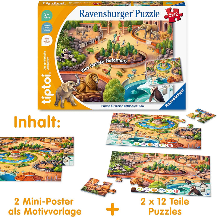Ravensburger tiptoi Puzzle 00138 Puzzle für kleine Entdecker: Zoo, Kinderpuzzle ab 3 Jahren, für 1 S