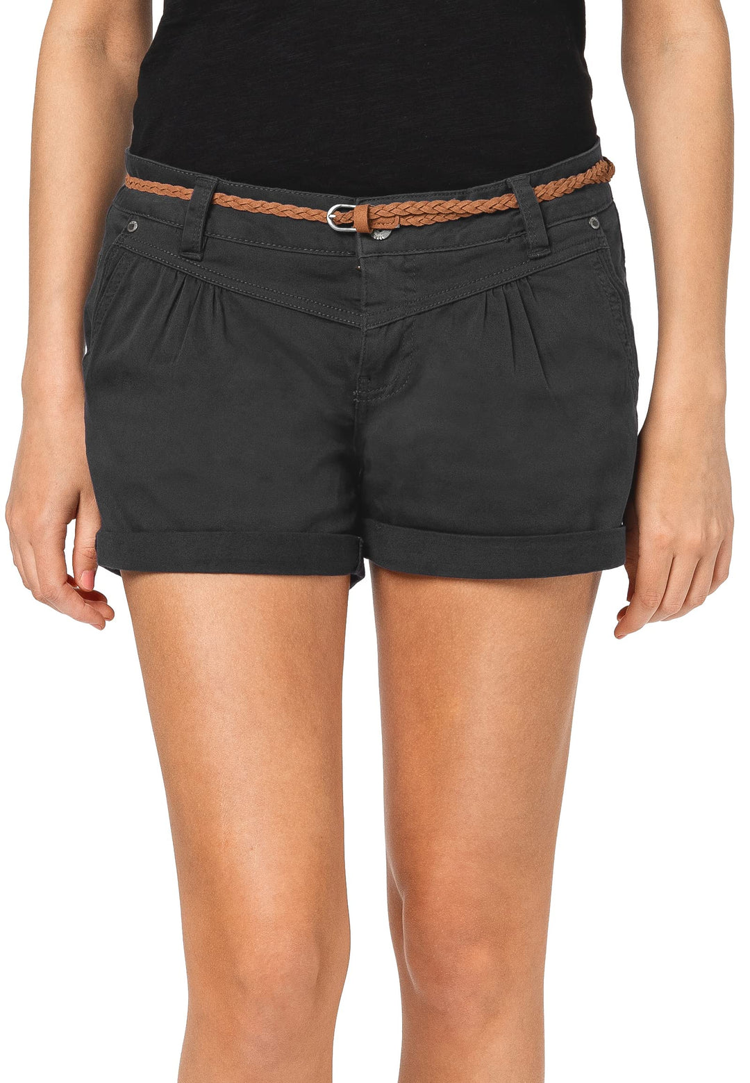 Sublevel Damen Kurze Hose Stretch-Shorts mit Flecht-Gürtel XS Dark-grey, XS Dark-grey