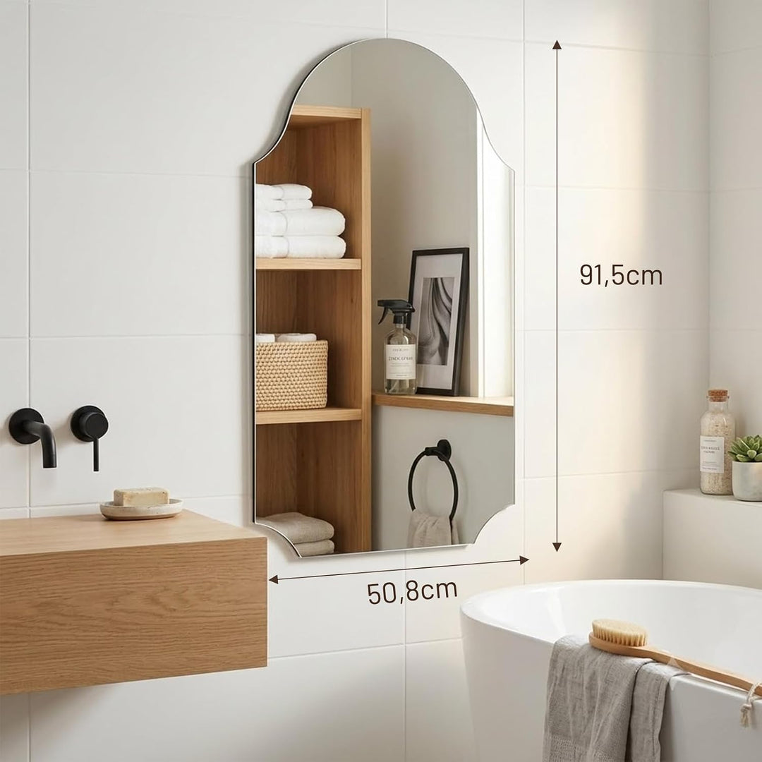 Muzilife Rahmenloser Wandspiegel 51x91cm, Unregelmässiger Bogenspiegel mit MDF-Rückwand, Dekorativer
