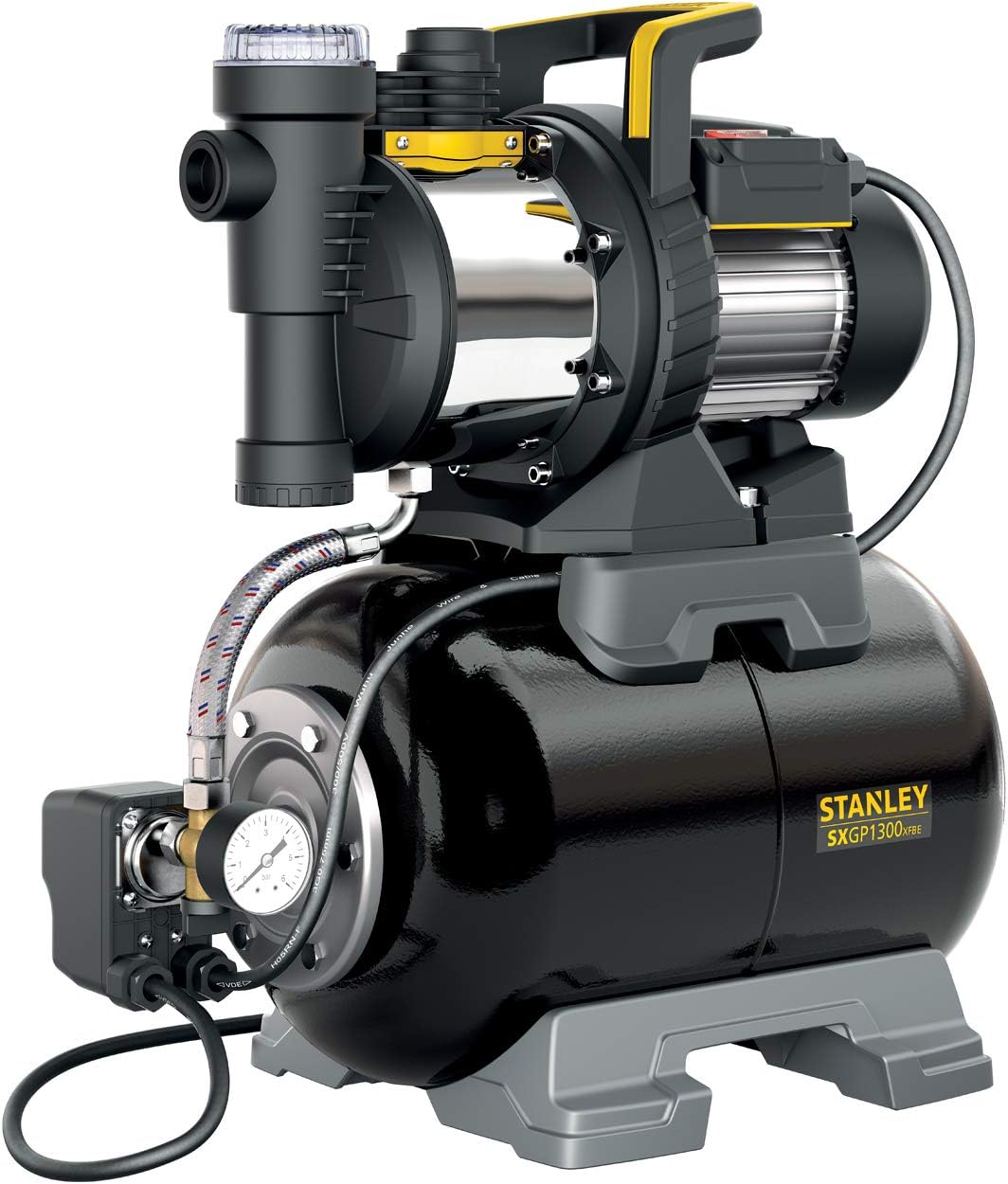 Stanley Selbstansaugende Pumpe SXGP1300XFBE mit Behälter für Klarwasser (1.300 W,max. Förderleistung