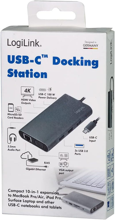 LogiLink UA0383 - USB 3.2 (Gen 1) Dockingstation mit 10-Ports und PD (Power Delivery) 100W, 1x USB-C