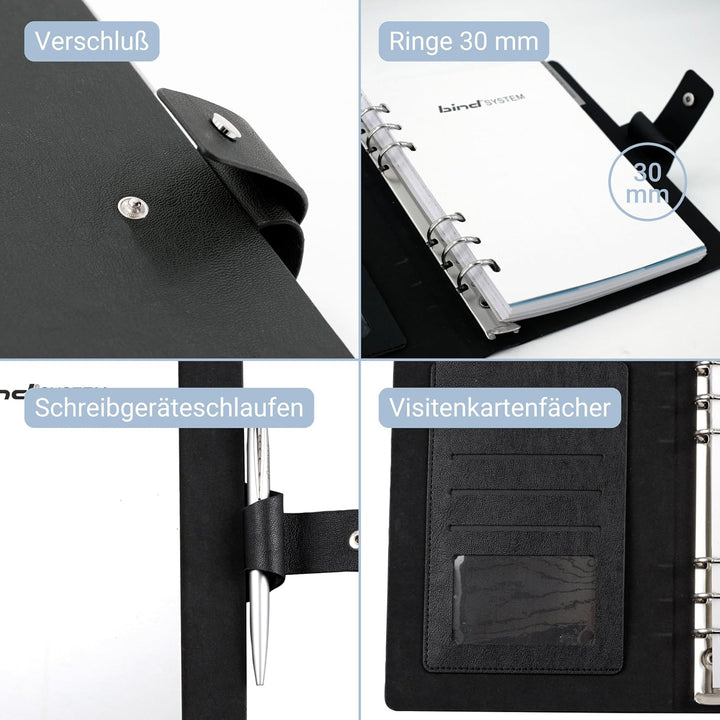bind 15801 - Terminplaner mit Ringmechanik DIN A5, Organizer aus Lederimitat, Systemplaner in schwar