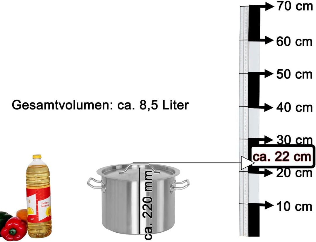 Beeketal 'BKT-9' Gastronomie Kochtopf ca. 8,5 Liter aus Edelstahl mit starken Griffen und Deckel, To