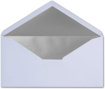 100 Brief-Umschläge DIN Lang - Weiss mit Silber-Metallic Innen-Futter - 110 x 220 mm - Nassklebung -
