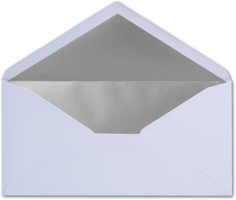 100 Brief-Umschläge DIN Lang - Weiss mit Silber-Metallic Innen-Futter - 110 x 220 mm - Nassklebung -