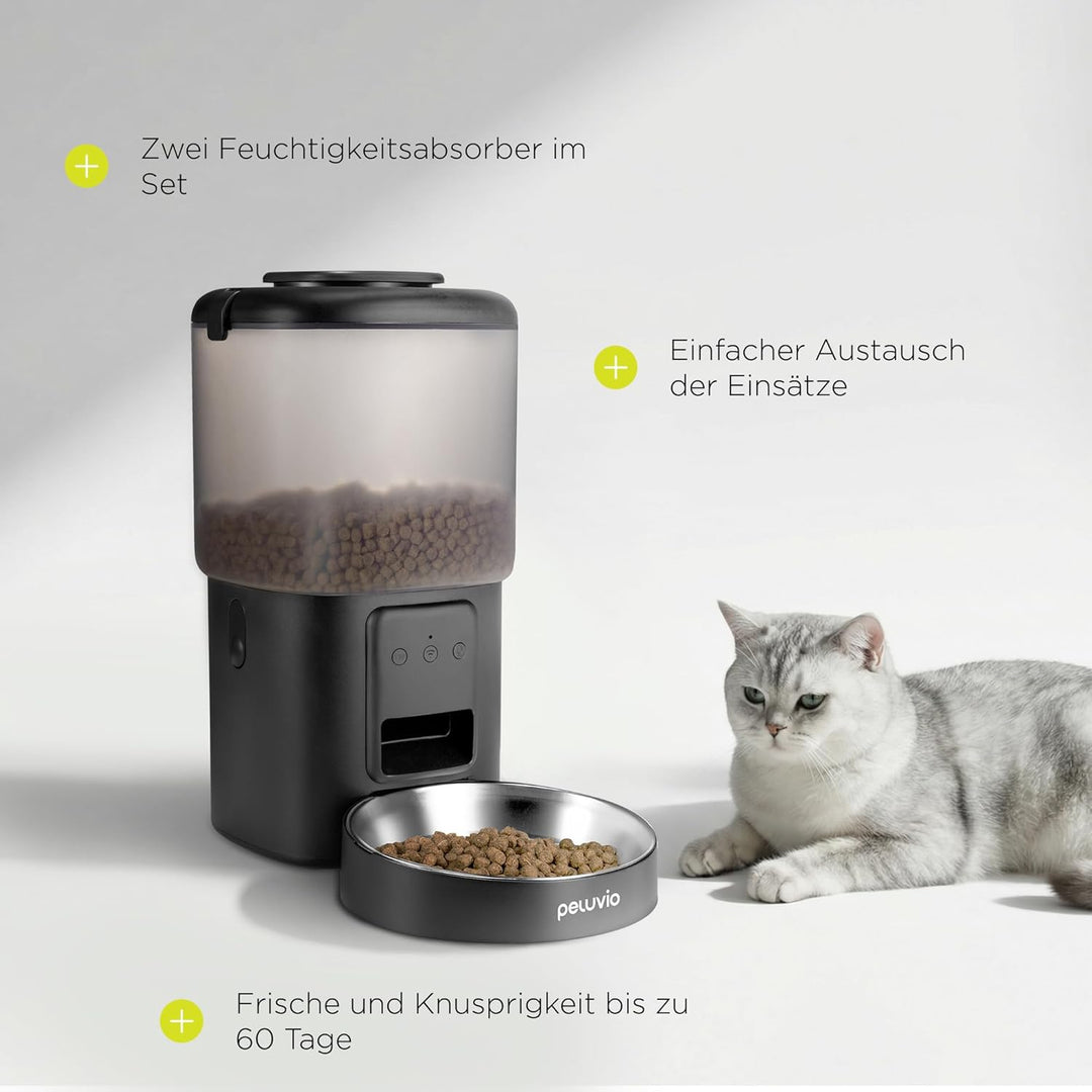 Crispy Wi-Fi Katzenfutterautomat mit App und WLAN, Portionskontrolle und Timer, Edelstahl-Napf, Batt