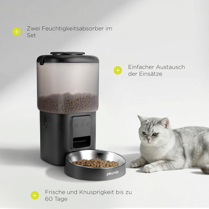 Crispy Wi-Fi Katzenfutterautomat mit App und WLAN, Portionskontrolle und Timer, Edelstahl-Napf, Batt