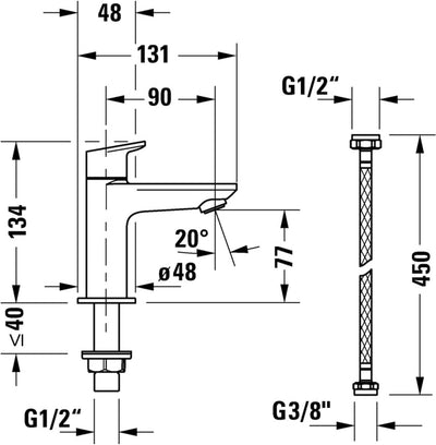 Duravit Wave Standventil (Auslauf Höhe 77 mm), Kaltwasser Waschtischmischer, Kaltwasserhahn Bad, Kal