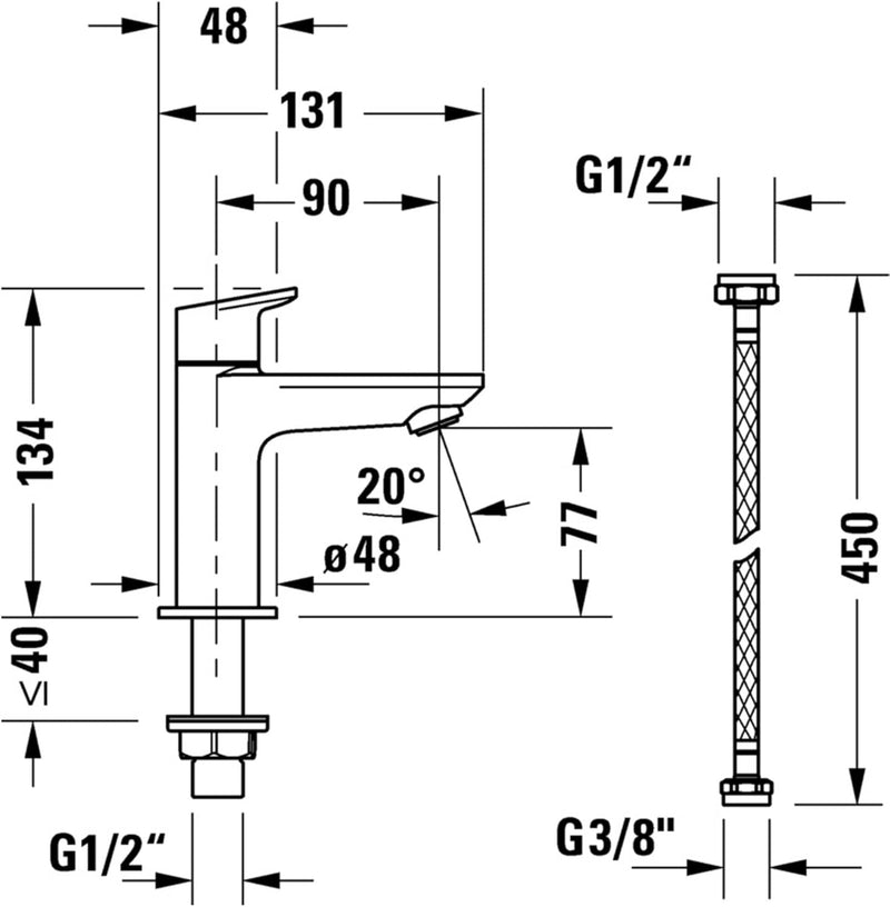 Duravit Wave Standventil (Auslauf Höhe 77 mm), Kaltwasser Waschtischmischer, Kaltwasserhahn Bad, Kal